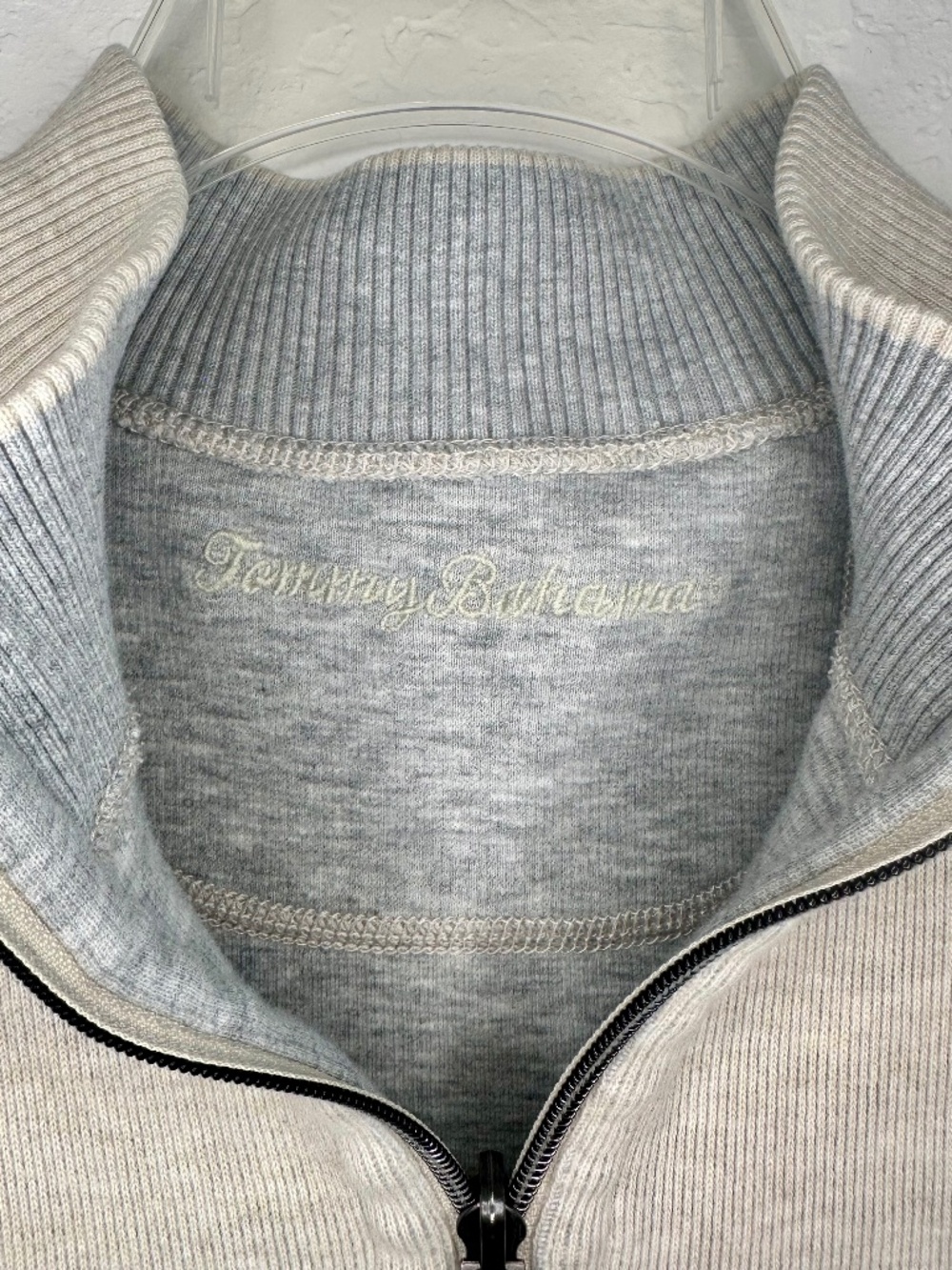 MEN'S Tommy Bahama Beige Quarter-Zip Pullover Sweater, Size L - Picture 4 of 9